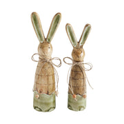 Bunny Hop Skinny Wooden Bunny Duo - Green Enamel Finish - Rustic Spring Easter Shelf Sitter Set - Set of 2 Sizes (4PC Bundle)