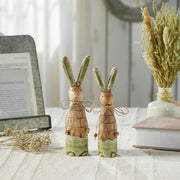 Bunny Hop Skinny Wooden Bunny Duo - Green Enamel Finish - Rustic Spring Easter Shelf Sitter Set - Set of 2 Sizes (4PC Bundle)