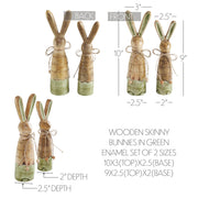 Bunny Hop Skinny Wooden Bunny Duo - Green Enamel Finish - Rustic Spring Easter Shelf Sitter Set - Set of 2 Sizes (4PC Bundle)
