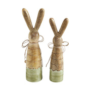 Bunny Hop Skinny Wooden Bunny Duo - Green Enamel Finish - Rustic Spring Easter Shelf Sitter Set - Set of 2 Sizes (4PC Bundle)