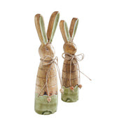 Bunny Hop Skinny Wooden Bunny Duo - Green Enamel Finish - Rustic Spring Easter Shelf Sitter Set - Set of 2 Sizes (4PC Bundle)