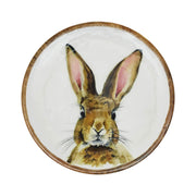 Bunny Hop Decorative Wooden Plate with White Bunny Motif - Rustic Farmhouse Spring Accent - 8.5 Diameter (2PC Bundle)