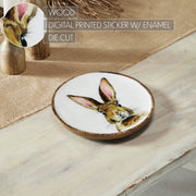 Bunny Hop Decorative Wooden Plate with White Bunny Motif - Rustic Farmhouse Spring Accent - 8.5 Diameter (2PC Bundle)