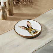 Bunny Hop Decorative Wooden Plate with White Bunny Motif - Rustic Farmhouse Spring Accent - 8.5 Diameter (2PC Bundle)