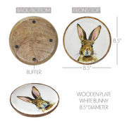 Bunny Hop Decorative Wooden Plate with White Bunny Motif - Rustic Farmhouse Spring Accent - 8.5 Diameter (2PC Bundle)