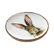 Bunny Hop Decorative Wooden Plate with White Bunny Motif - Rustic Farmhouse Spring Accent - 8.5 Diameter (2PC Bundle)