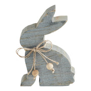 Bunny Hop Grey Wooden Sitting Bunny with Natural Bead Collar - Rustic Farmhouse Easter Decor - 6x3.75x1 (2PC Bundle)