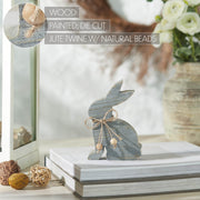 Bunny Hop Grey Wooden Sitting Bunny with Natural Bead Collar - Rustic Farmhouse Easter Decor - 6x3.75x1 (2PC Bundle)