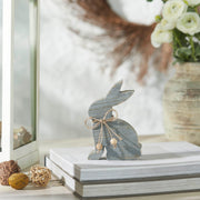 Bunny Hop Grey Wooden Sitting Bunny with Natural Bead Collar - Rustic Farmhouse Easter Decor - 6x3.75x1 (2PC Bundle)