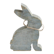 Bunny Hop Grey Wooden Sitting Bunny with Natural Bead Collar - Rustic Farmhouse Easter Decor - 6x3.75x1 (2PC Bundle)