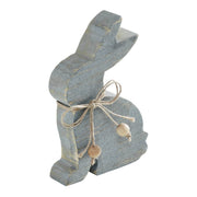 Bunny Hop Grey Wooden Sitting Bunny with Natural Bead Collar - Rustic Farmhouse Easter Decor - 6x3.75x1 (2PC Bundle)