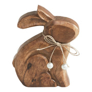 Bunny Hop Natural Wooden Sitting Bunny with Pearl Bead Collar - Rustic Farmhouse Easter Shelf Sitter - 6x7.25x1.5 (2PC Bundle)