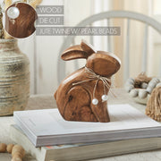 Bunny Hop Natural Wooden Sitting Bunny with Pearl Bead Collar - Rustic Farmhouse Easter Shelf Sitter - 6x7.25x1.5 (2PC Bundle)