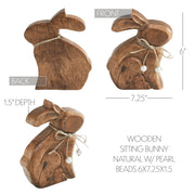 Bunny Hop Natural Wooden Sitting Bunny with Pearl Bead Collar - Rustic Farmhouse Easter Shelf Sitter - 6x7.25x1.5 (2PC Bundle)