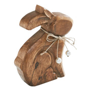 Bunny Hop Natural Wooden Sitting Bunny with Pearl Bead Collar - Rustic Farmhouse Easter Shelf Sitter - 6x7.25x1.5 (2PC Bundle)