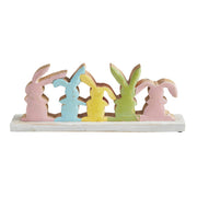 Bunny Hop Rustic Wooden Bunny Silhouette Shelf Sitter - Set of 5 Connected Easter Rabbits - Distressed White Spring Decor - 4.75x12x2 (2PC Bundle)