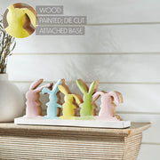 Bunny Hop Rustic Wooden Bunny Silhouette Shelf Sitter - Set of 5 Connected Easter Rabbits - Distressed White Spring Decor - 4.75x12x2 (2PC Bundle)