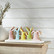 Bunny Hop Rustic Wooden Bunny Silhouette Shelf Sitter - Set of 5 Connected Easter Rabbits - Distressed White Spring Decor - 4.75x12x2 (2PC Bundle)