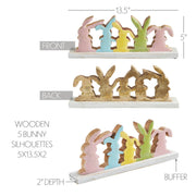 Bunny Hop Rustic Wooden Bunny Silhouette Shelf Sitter - Set of 5 Connected Easter Rabbits - Distressed White Spring Decor - 4.75x12x2 (2PC Bundle)