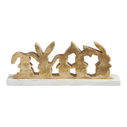 Bunny Hop Rustic Wooden Bunny Silhouette Shelf Sitter - Set of 5 Connected Easter Rabbits - Distressed White Spring Decor - 4.75x12x2 (2PC Bundle)