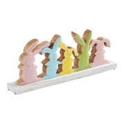 Bunny Hop Rustic Wooden Bunny Silhouette Shelf Sitter - Set of 5 Connected Easter Rabbits - Distressed White Spring Decor - 4.75x12x2 (2PC Bundle)