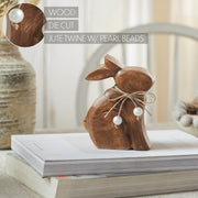 Bunny Hop Small Natural Wooden Sitting Bunny with Pearl Bead Collar - Rustic Farmhouse Easter Shelf Decor - 4.25x5.5x1.5 (2PC Bundle)