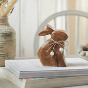 Bunny Hop Small Natural Wooden Sitting Bunny with Pearl Bead Collar - Rustic Farmhouse Easter Shelf Decor - 4.25x5.5x1.5 (2PC Bundle)