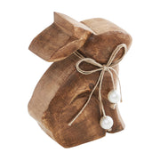Bunny Hop Small Natural Wooden Sitting Bunny with Pearl Bead Collar - Rustic Farmhouse Easter Shelf Decor - 4.25x5.5x1.5 (2PC Bundle)