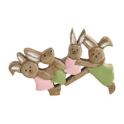 Bunny Hop Wooden Bunny Playtime Foursome - Natural Mango Wood Rustic Easter Decor - Freestanding Shelf Sitter - 7x9.5x1 (2PC Bundle)