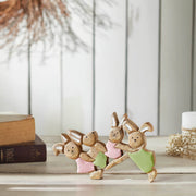Bunny Hop Wooden Bunny Playtime Foursome - Natural Mango Wood Rustic Easter Decor - Freestanding Shelf Sitter - 7x9.5x1 (2PC Bundle)