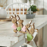 Bunny Hop Wooden Bunny Playtime Foursome - Natural Mango Wood Rustic Easter Decor - Freestanding Shelf Sitter - 7x9.5x1 (2PC Bundle)