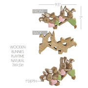 Bunny Hop Wooden Bunny Playtime Foursome - Natural Mango Wood Rustic Easter Decor - Freestanding Shelf Sitter - 7x9.5x1 (2PC Bundle)