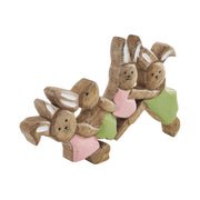 Bunny Hop Wooden Bunny Playtime Foursome - Natural Mango Wood Rustic Easter Decor - Freestanding Shelf Sitter - 7x9.5x1 (2PC Bundle)