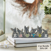 Bunny Hop Wooden Easter Sign w/ 6 Bunny Silhouettes 4x11.5x1 (2PC Bundle)