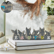 Bunny Hop Wooden Easter Sign w/ 6 Bunny Silhouettes 4x11.5x1 (2PC Bundle)