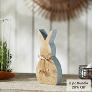 Spring In Bloom Wooden Enamel Edge Bunny w/ Natural Beads 10.75x5x1.5 (2PC Bundle)