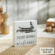 Bunny Hop Every Bunny Welcome Buffalo CheckBlock Sign 5x5x1 (2PC Bundle)