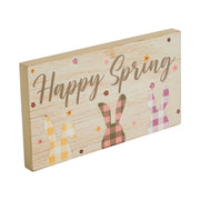 Bunny Hop Happy Spring 3 Bunnies In CheckWall Sign w/ Twine 5x9x0.75 (2PC Bundle)