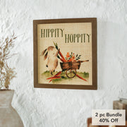 Bunny Hop Hippity Hoppity Bunny & Carrot WagonWall Sign 12x12x0.5 (2PC Bundle)