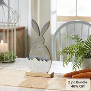 Bunny Hop Wooden Half Egg w/ Grey Bunny Silhouette 13x6x2.25 (2PC Bundle)