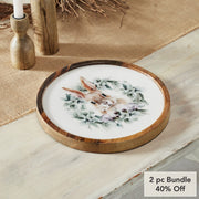 Bunny Hop Wooden Plate Natural w/ Bunny & Wreath 11.5 inch Diameter (2PC Bundle)