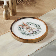 Bunny Hop Wooden Plate Natural w/ Bunny & Wreath 11.5 inch Diameter (2PC Bundle)