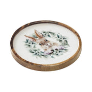Bunny Hop Wooden Plate Natural w/ Bunny & Wreath 11.5 inch Diameter (2PC Bundle)