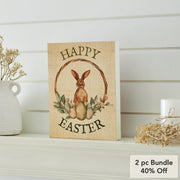 Spring In Bloom Happy Easter Bunny & Eggs In WreathWall Sign 10x8x1 (2PC Bundle)
