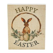 Spring In Bloom Happy Easter Bunny & Eggs In WreathWall Sign 10x8x1 (2PC Bundle)