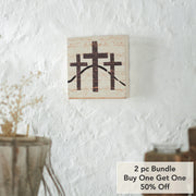 Celebrate Grace 3 Crosses Distressed Antique WhiteBlock Sign 6x6x1 (2PC Bundle)