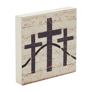 Celebrate Grace 3 Crosses Distressed Antique WhiteBlock Sign 6x6x1 (2PC Bundle)