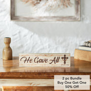 Celebrate Grace He Gave All w/ Crown Of Thorn On CrossWall Sign 2.75x11x0.75 (2PC Bundle)