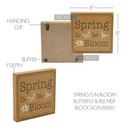 Spring In Bloom Spring Is In Bloom w/ Butterfly & BeeBlock Sign 8x8x1 (2PC Bundle)
