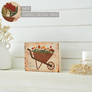 Spring In Bloom Wheelbarrow Of FlowersBlock Sign 6x8x1 (2PC Bundle)